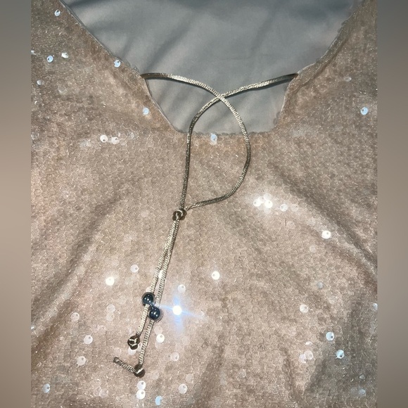 Elodie Sequin Tie Front Top In Taupe - Picture 6 of 9